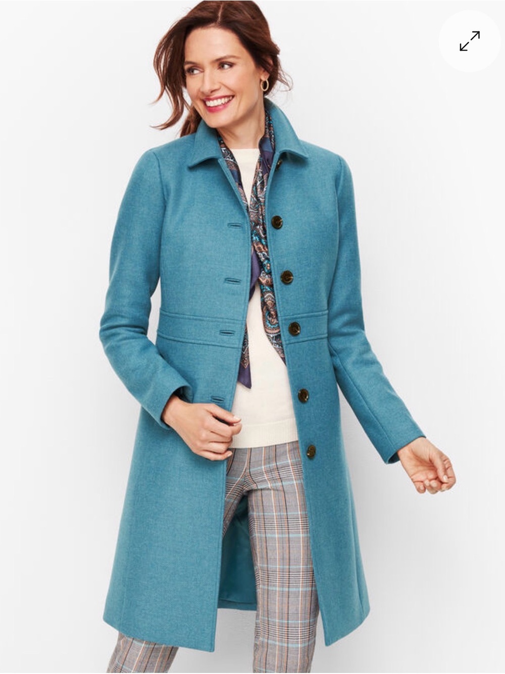 Talbots Blue Wool Blend Collared Button Mid-Length Pea Coat Sz 12 Petite